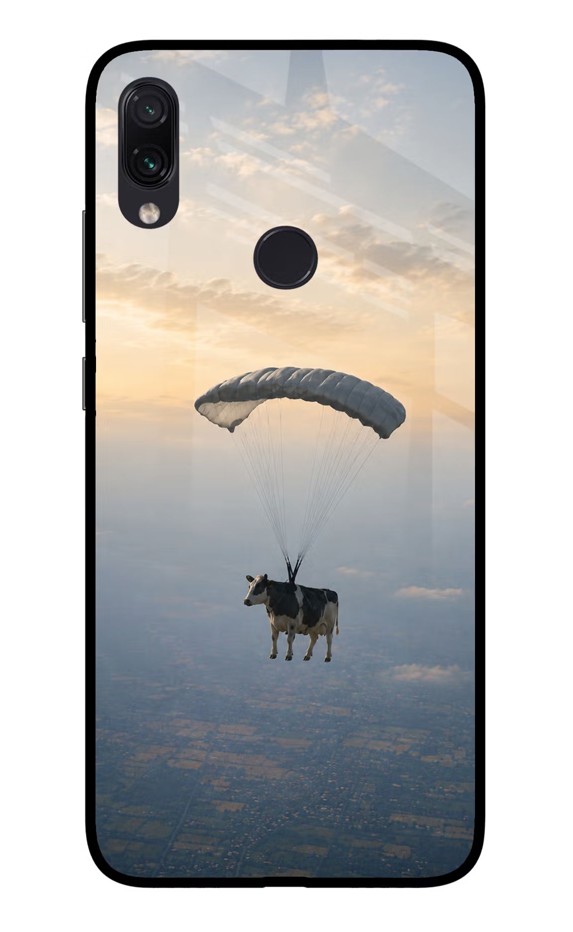 Skydiving Cow Redmi Note 7 Pro Glass Case