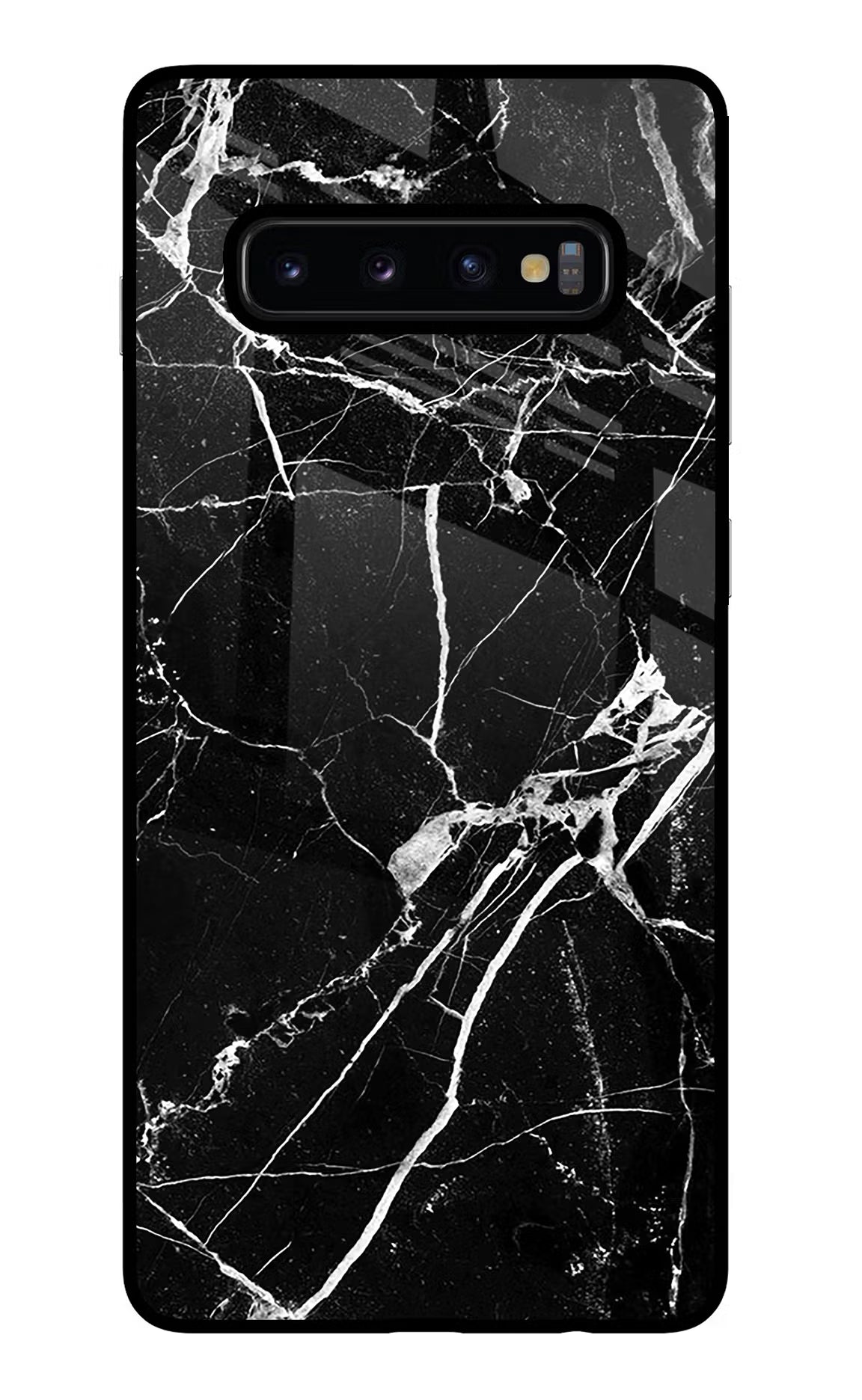 Black Marble Pattern Samsung S10 Plus Glass Case Back Cover by Casekaro