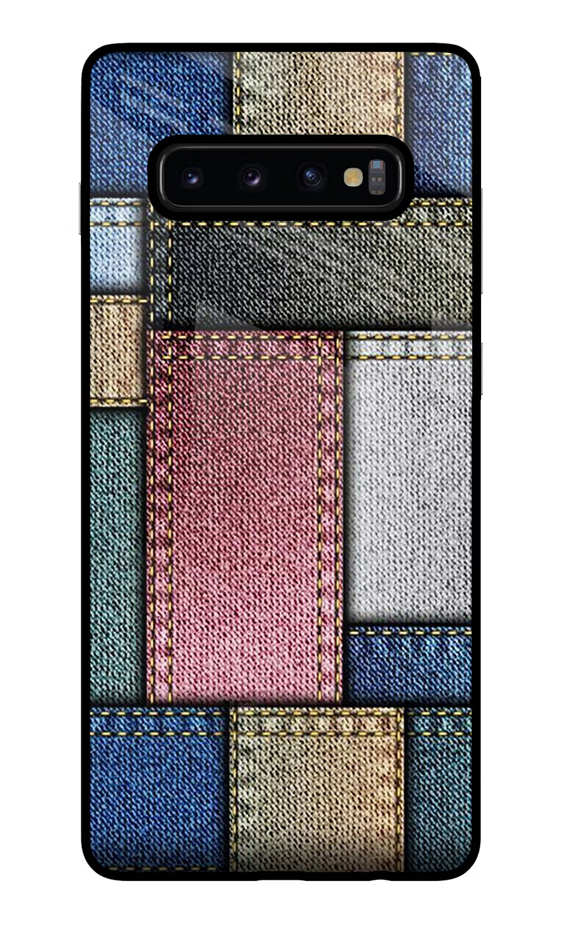 Multicolor Jeans Samsung S10 Plus Glass Case Back Cover by Casekaro