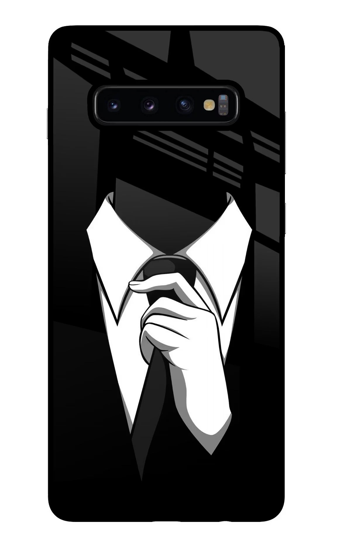 Black Tie Samsung S10 Plus Glass Case Back Cover by Casekaro
