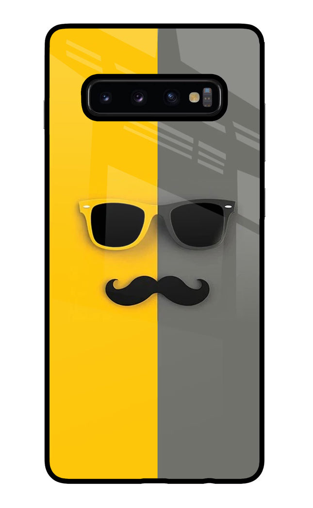 Sunglasses with Mustache Samsung S10 Plus Glass Case Back Cover by Casekaro