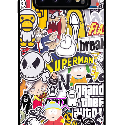 Sticker Bomb Samsung S10 Plus Glass Case Back Cover by Casekaro
