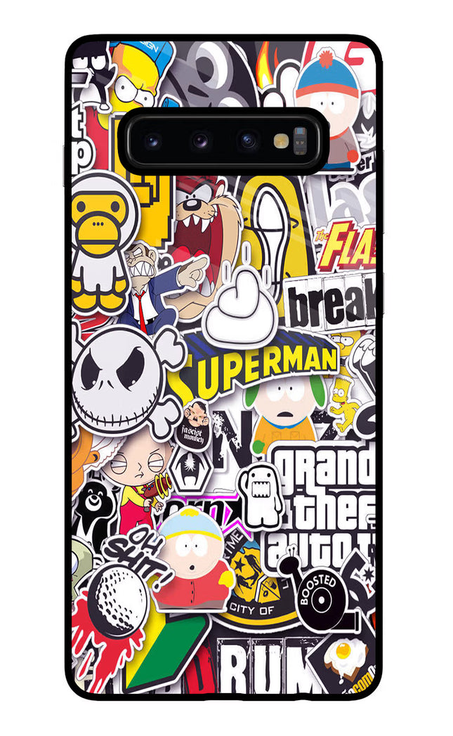 Sticker Bomb Samsung S10 Plus Glass Case Back Cover by Casekaro