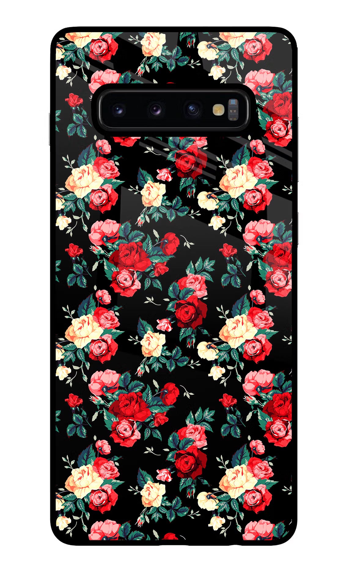 Rose Pattern Samsung S10 Plus Glass Case Back Cover by Casekaro