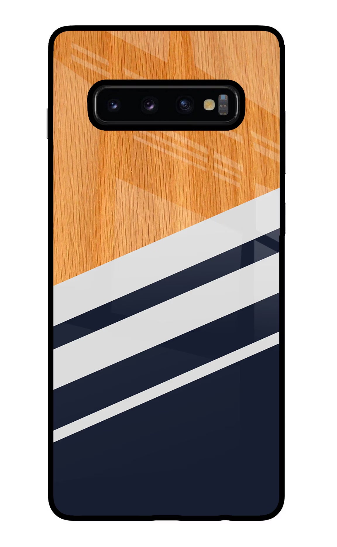 Blue and white wooden Samsung S10 Plus Glass Case Back Cover by Casekaro