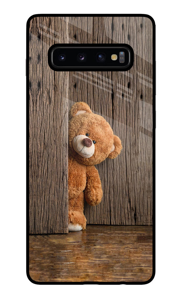 Teddy Wooden Samsung S10 Plus Glass Case Back Cover by Casekaro
