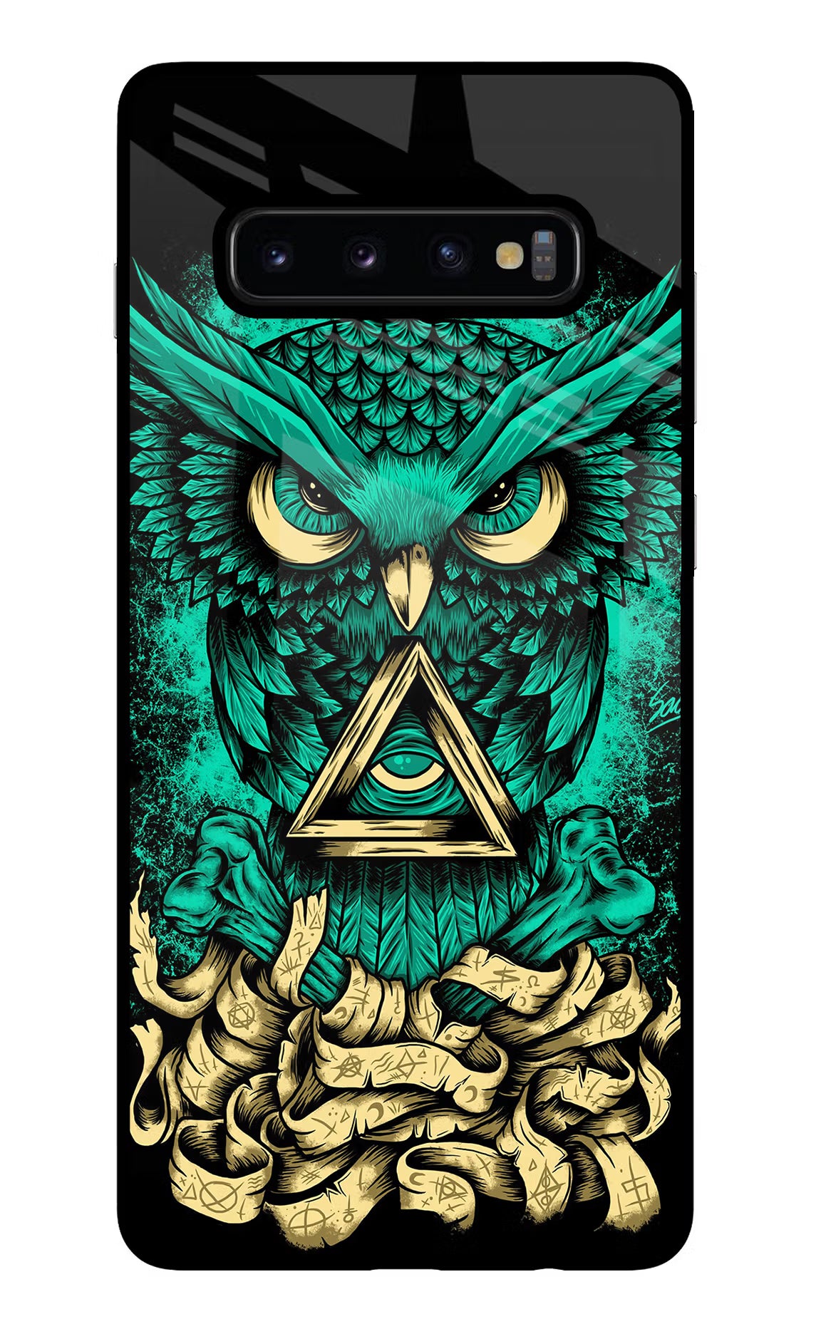 Green Owl Samsung S10 Plus Glass Case Back Cover by Casekaro
