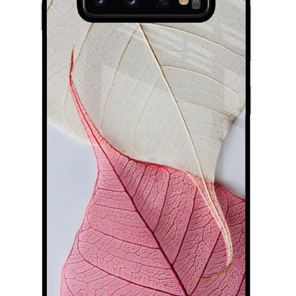 White Pink Leaf Samsung S10 Plus Glass Case Back Cover by Casekaro