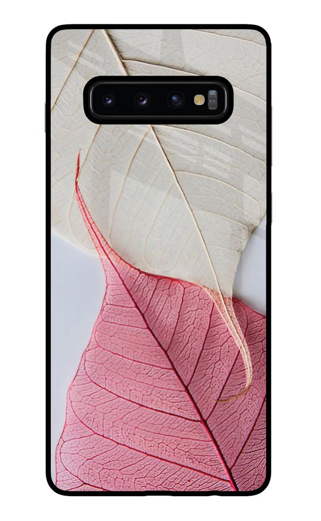 White Pink Leaf Samsung S10 Plus Glass Case Back Cover by Casekaro