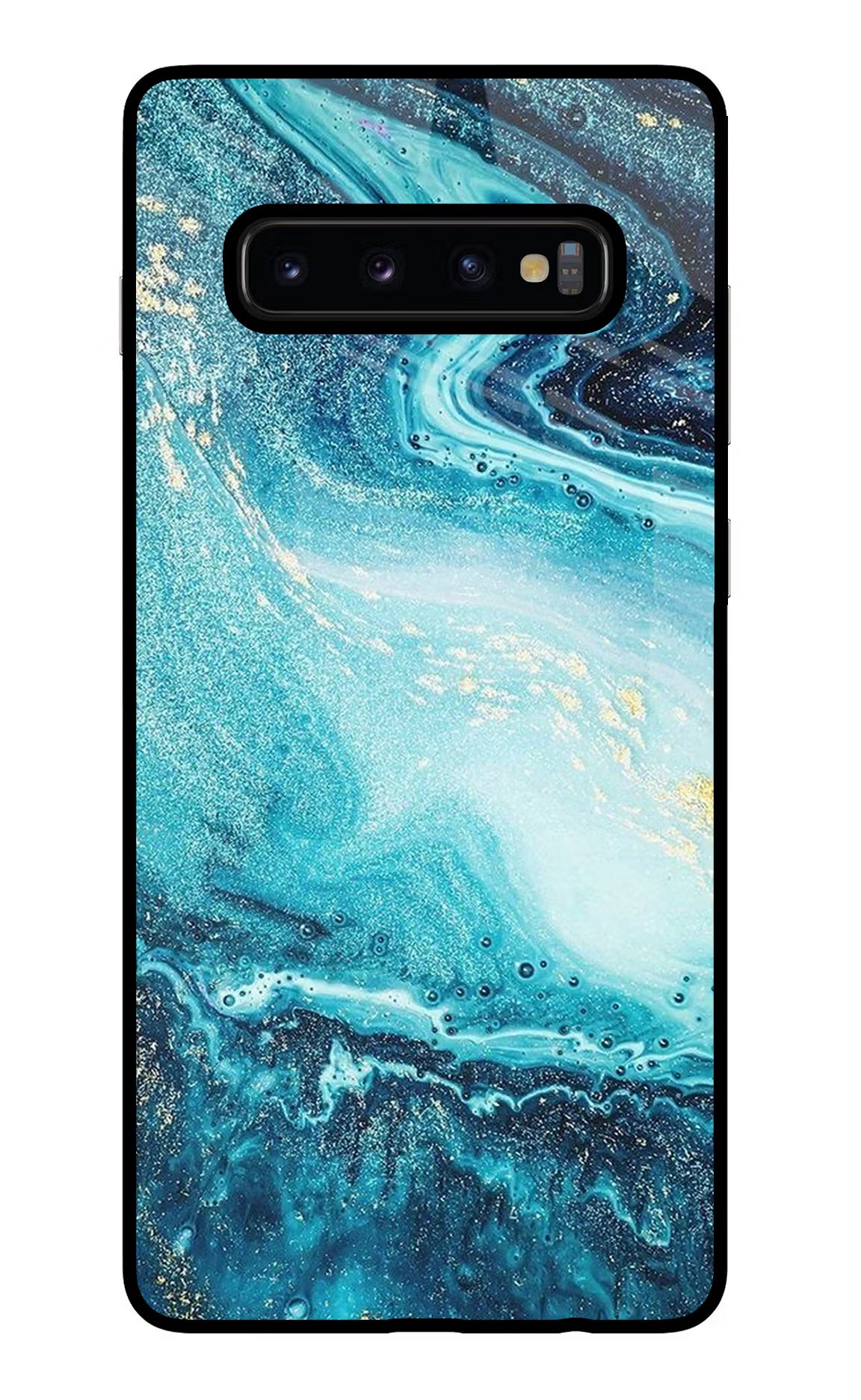 Blue Glitter Marble Samsung S10 Plus Glass Case Back Cover by Casekaro