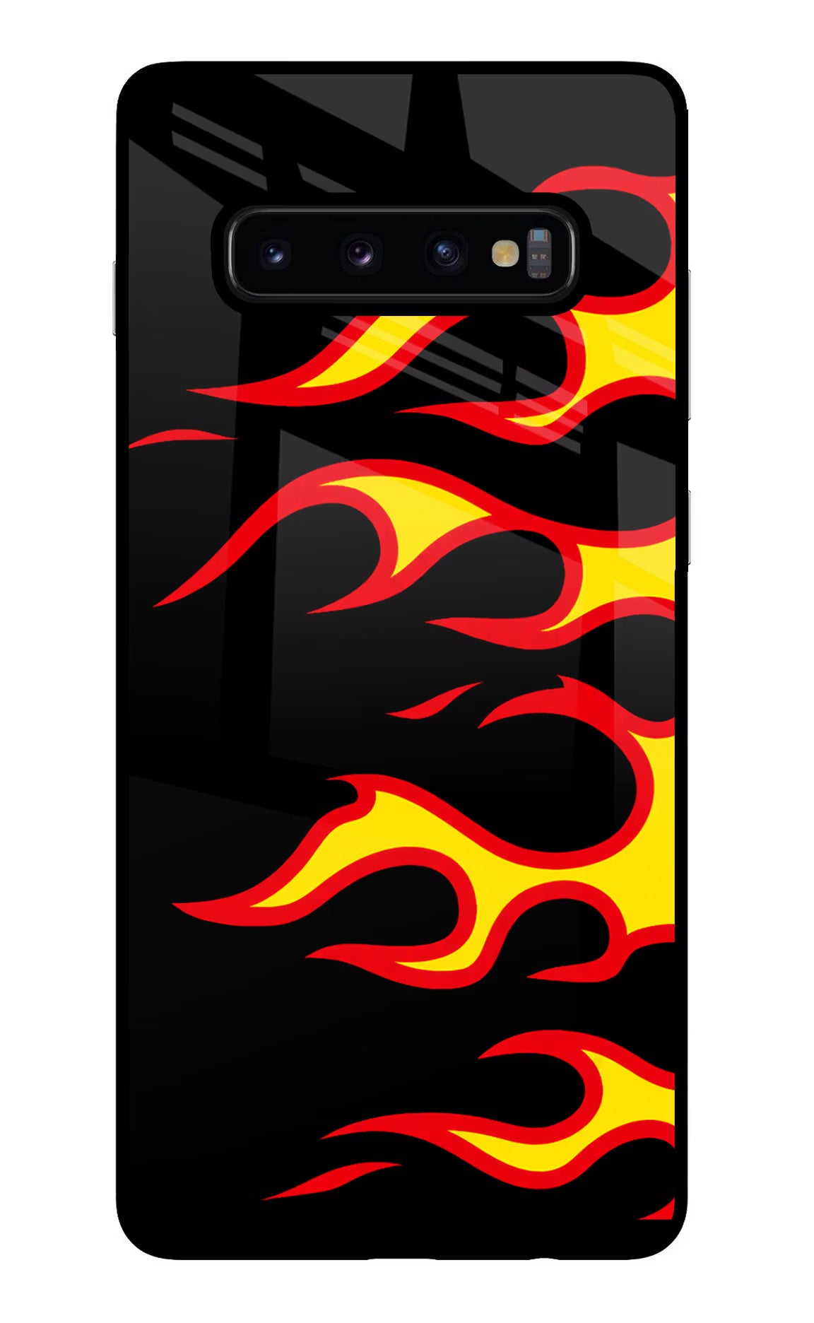Side Sweep Flames Samsung S10 Plus Glass Case Back Cover by Casekaro