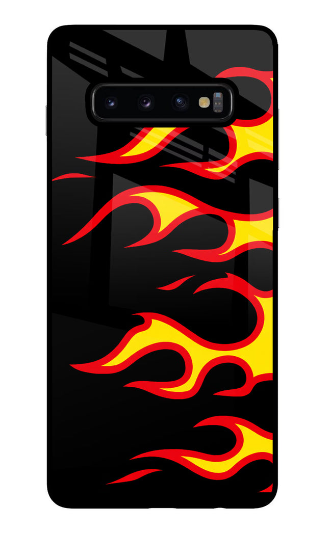 Side Sweep Flames Samsung S10 Plus Glass Case Back Cover by Casekaro