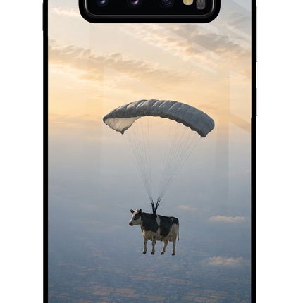 Skydiving Cow Samsung S10 Plus Glass Case