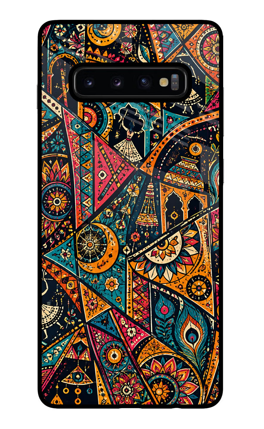 Folk Print Samsung S10 Plus Back Cover, Glass case