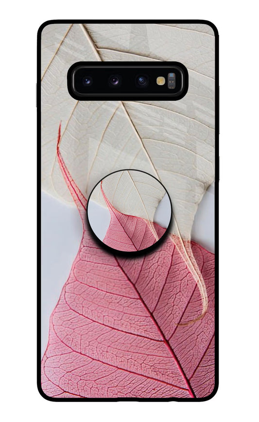 White Pink Leaf Samsung S10 Plus Glass Case