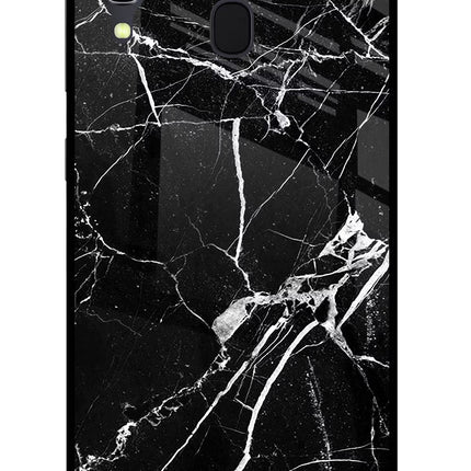 Black Marble Pattern Samsung A30 Glass Case Back Cover by Casekaro