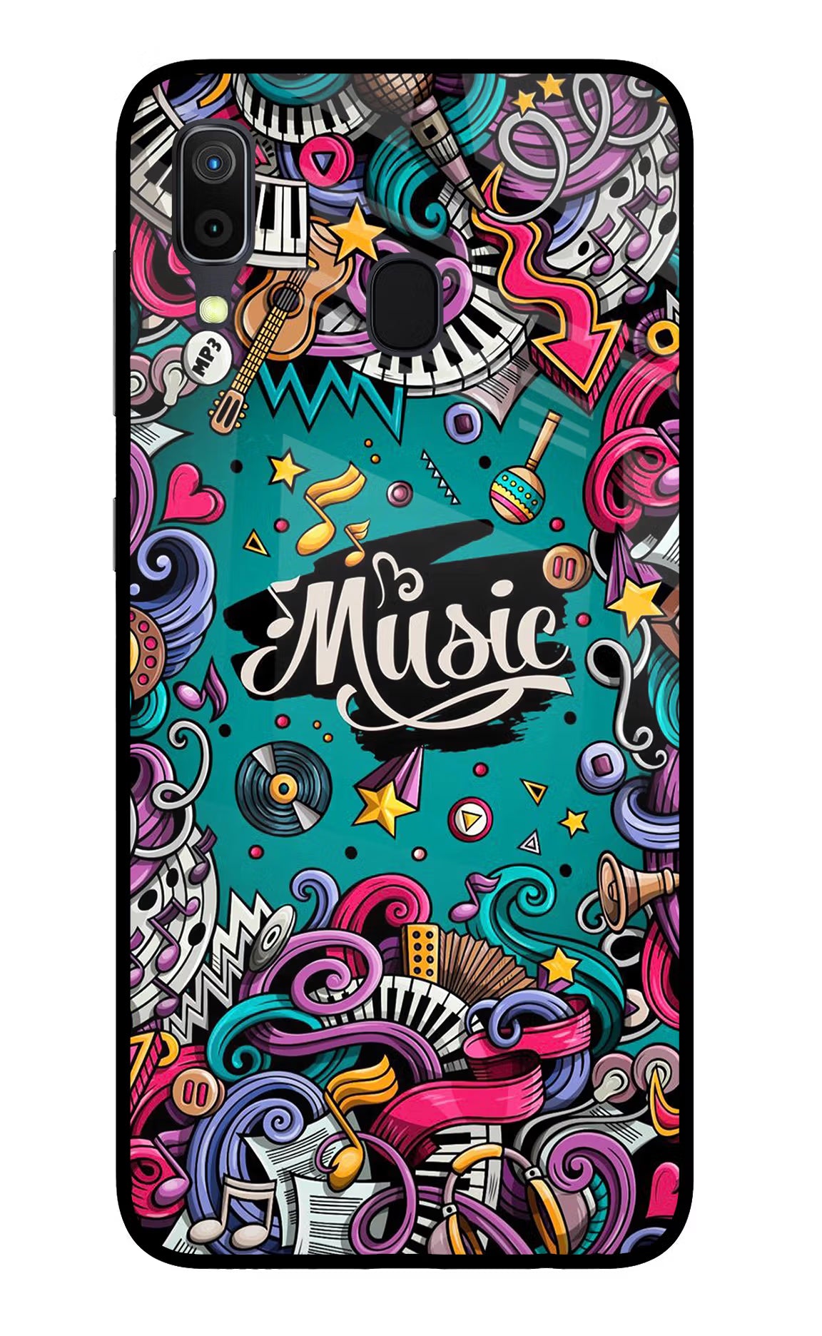 Music Graffiti Samsung A30 Glass Case Back Cover by Casekaro