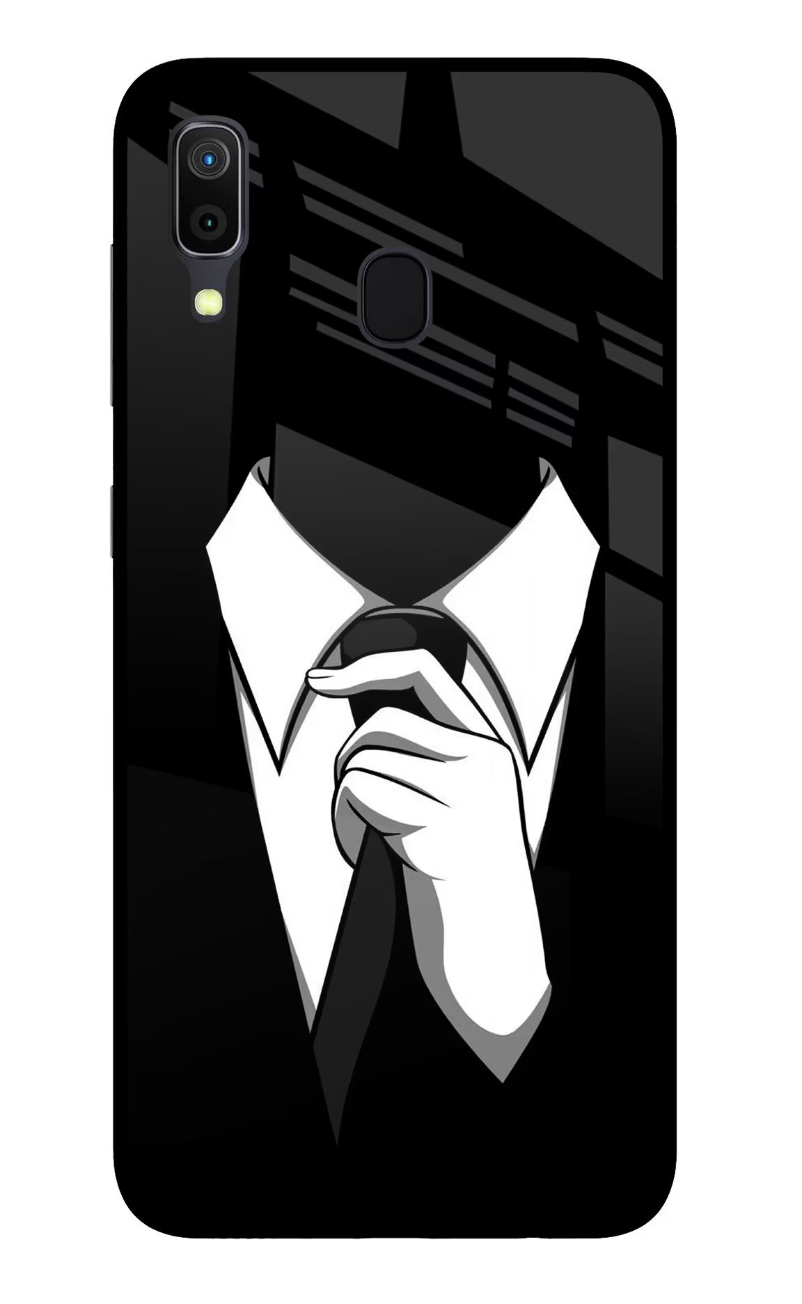 Black Tie Samsung A30 Glass Case Back Cover by Casekaro
