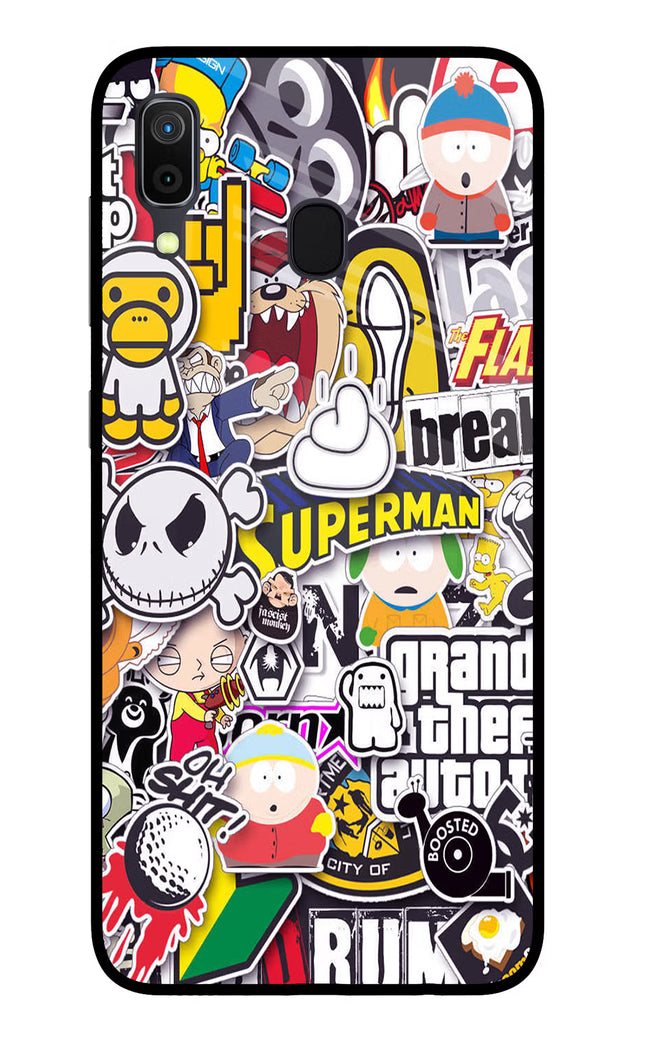 Sticker Bomb Samsung A30 Glass Case Back Cover by Casekaro