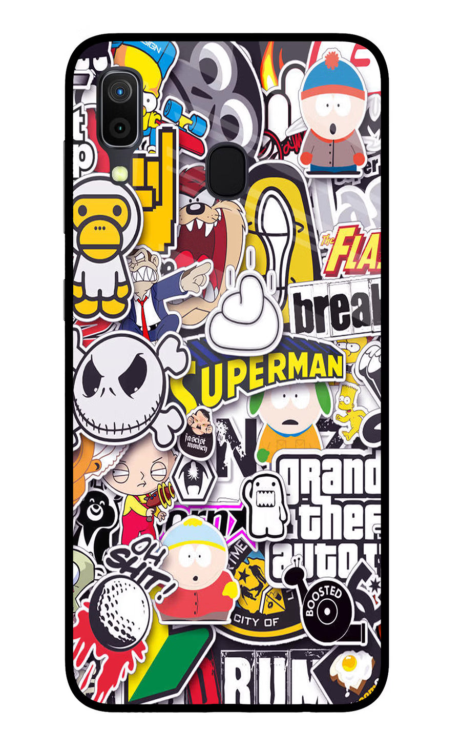 Sticker Bomb Samsung A30 Back Cover, Glass case