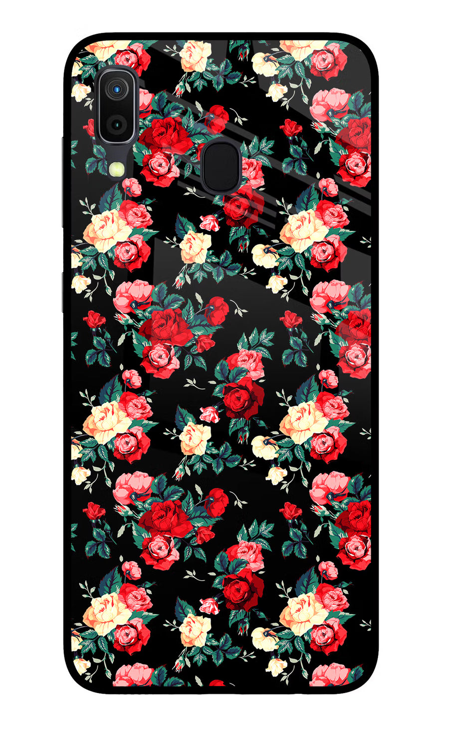 Rose Pattern Samsung A30 Back Cover, Glass case