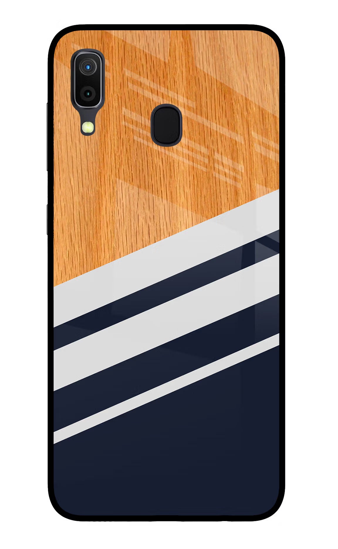 Blue and white wooden Samsung A30 Glass Case
