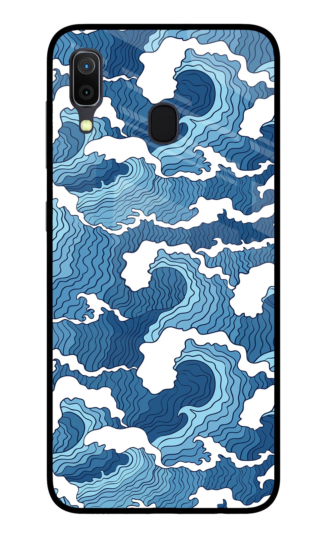 Blue Waves Samsung A30 Glass Case Back Cover by Casekaro