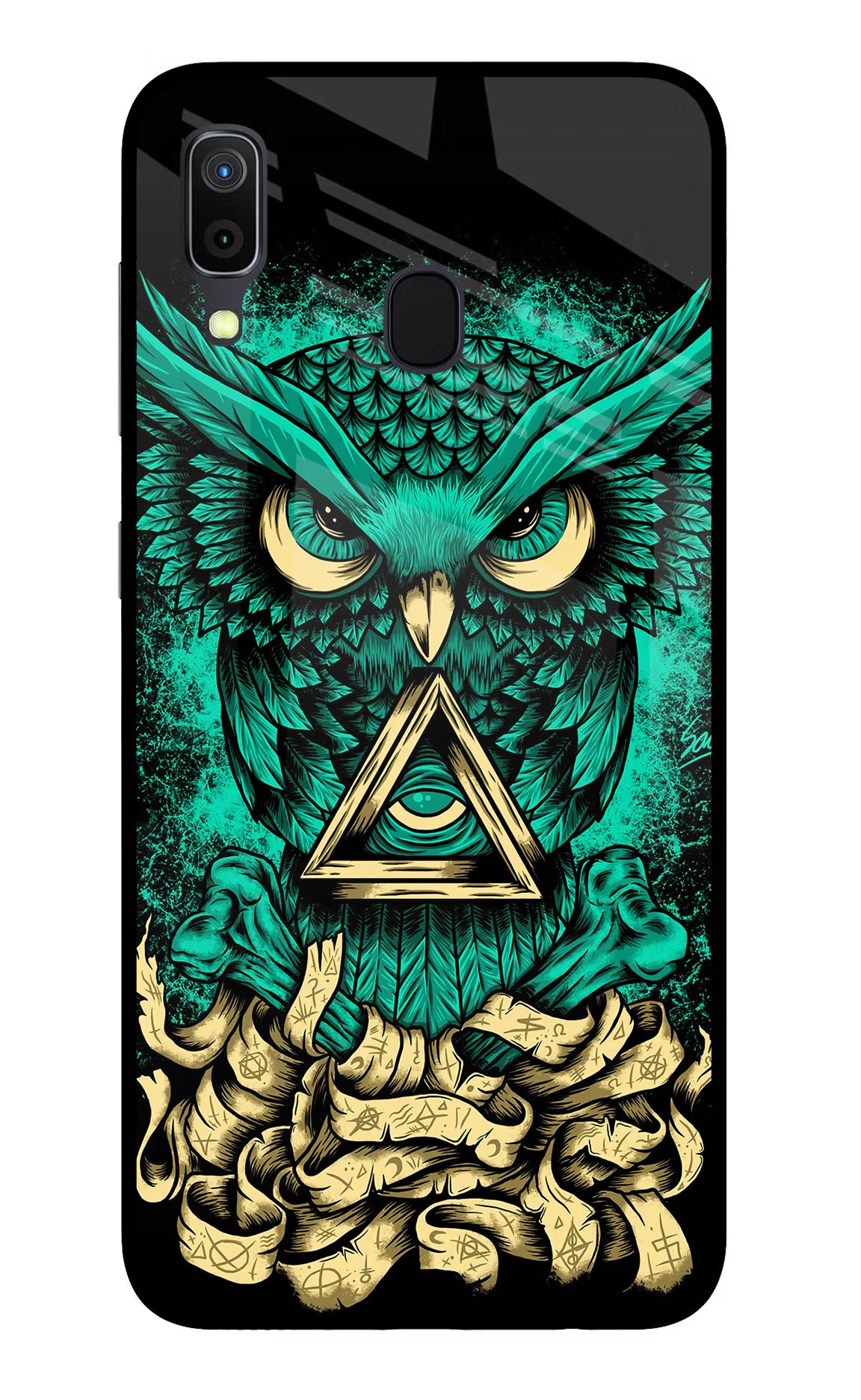 Green Owl Samsung A30 Glass Case Back Cover by Casekaro