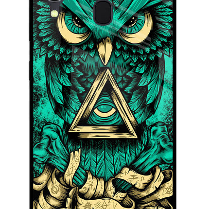 Green Owl Samsung A30 Glass Case