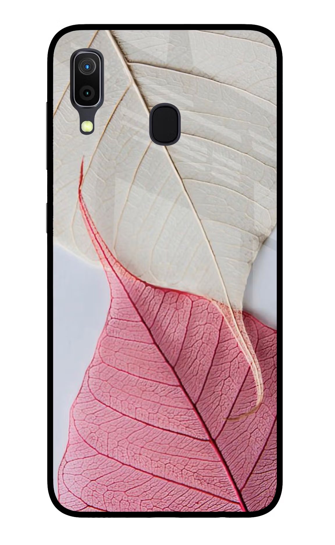 White Pink Leaf Samsung A30 Glass Case Back Cover by Casekaro