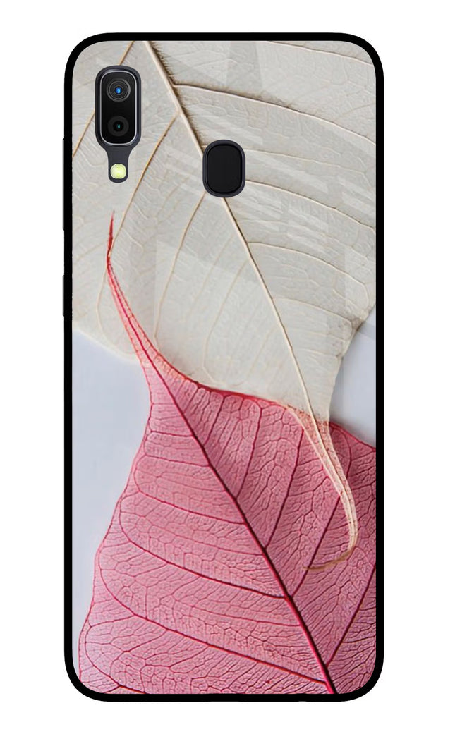 White Pink Leaf Samsung A30 Glass Case Back Cover by Casekaro