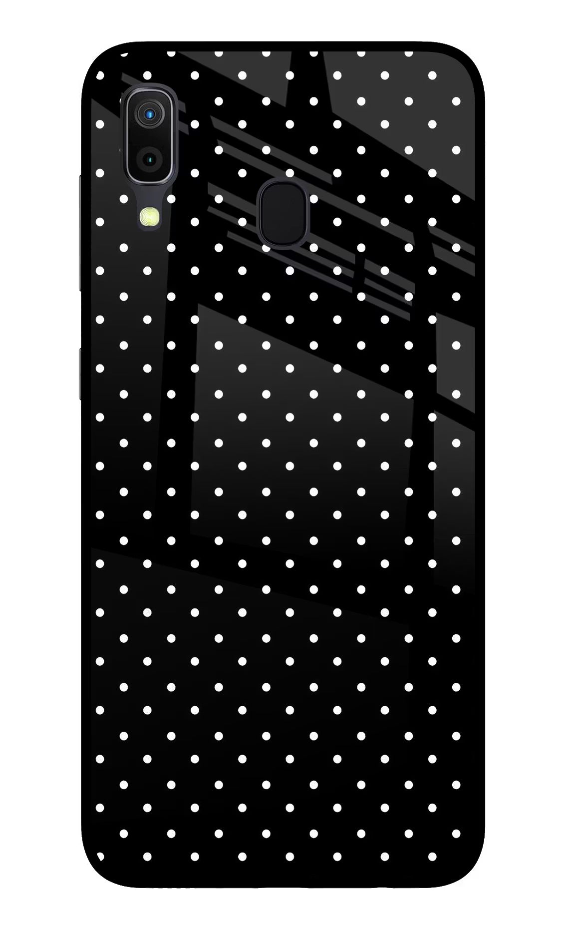 White Dots Samsung A30 Glass Case Back Cover by Casekaro