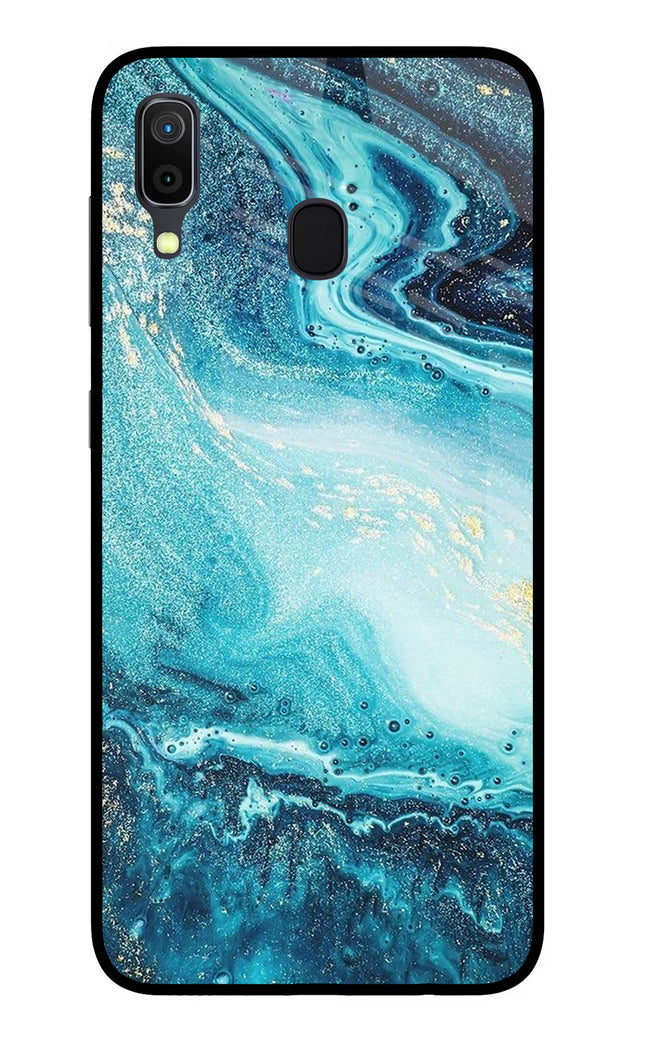 Blue Glitter Marble Samsung A30 Glass Case Back Cover by Casekaro