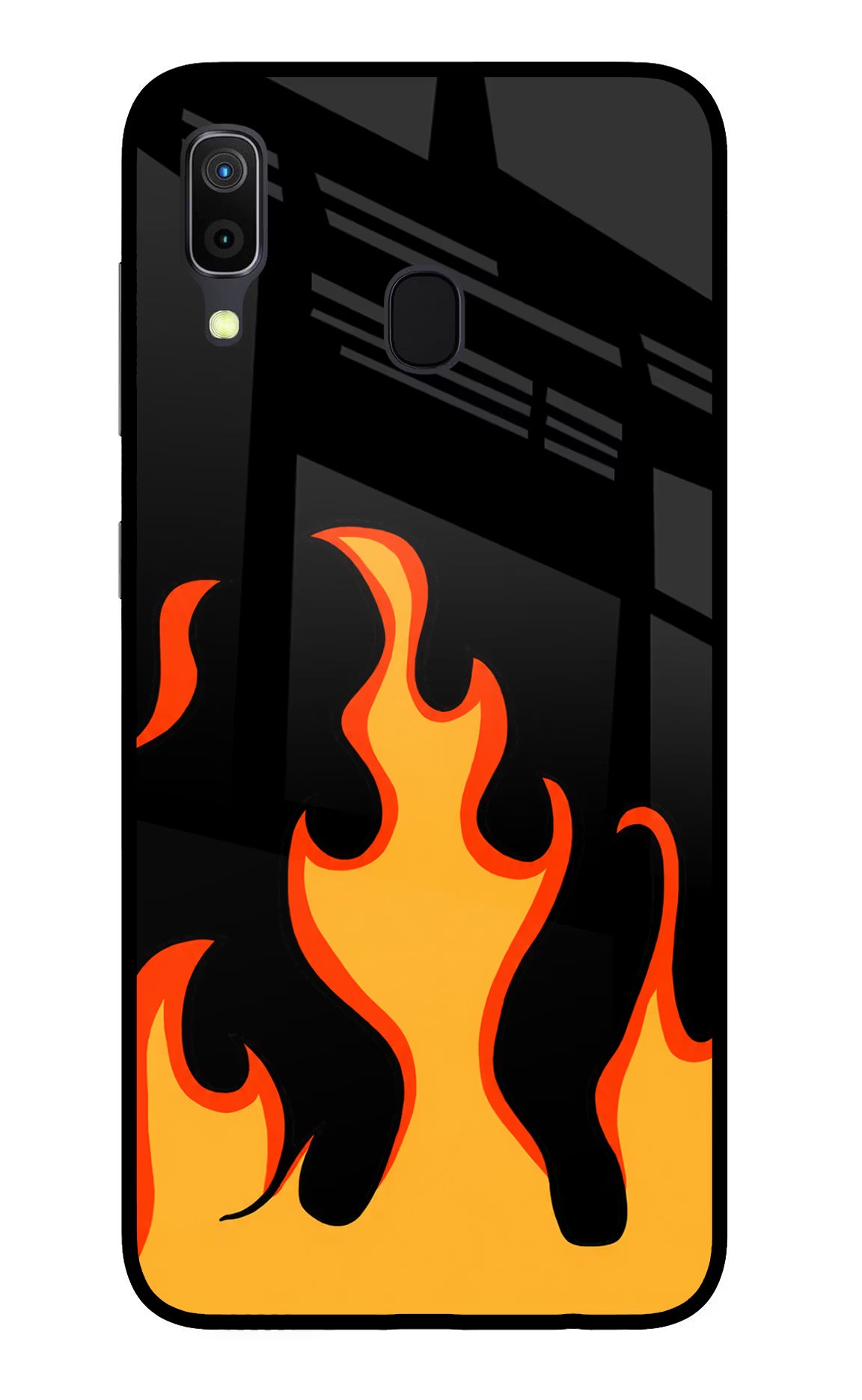 Fired Up – Black Samsung A30 Glass Case Back Cover by Casekaro