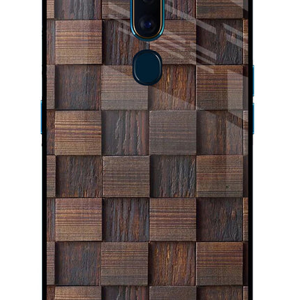 Wooden Cube Design Oppo F11 Pro Glass Case Back Cover by Casekaro