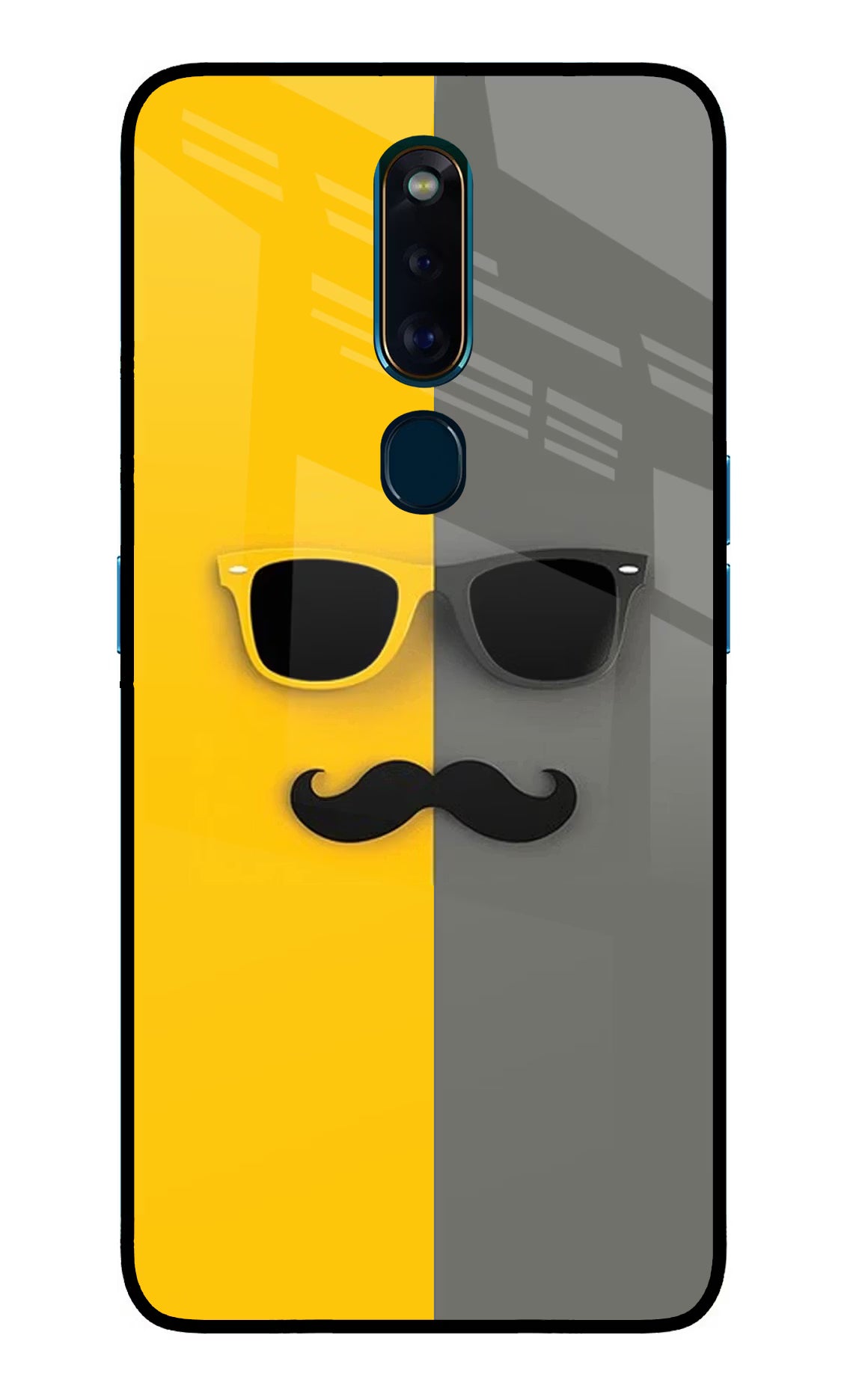 Sunglasses with Mustache Oppo F11 Pro Glass Case Back Cover by Casekaro