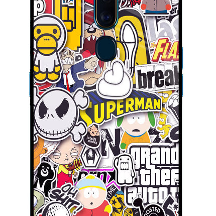 Sticker Bomb Oppo F11 Pro Glass Case Back Cover by Casekaro