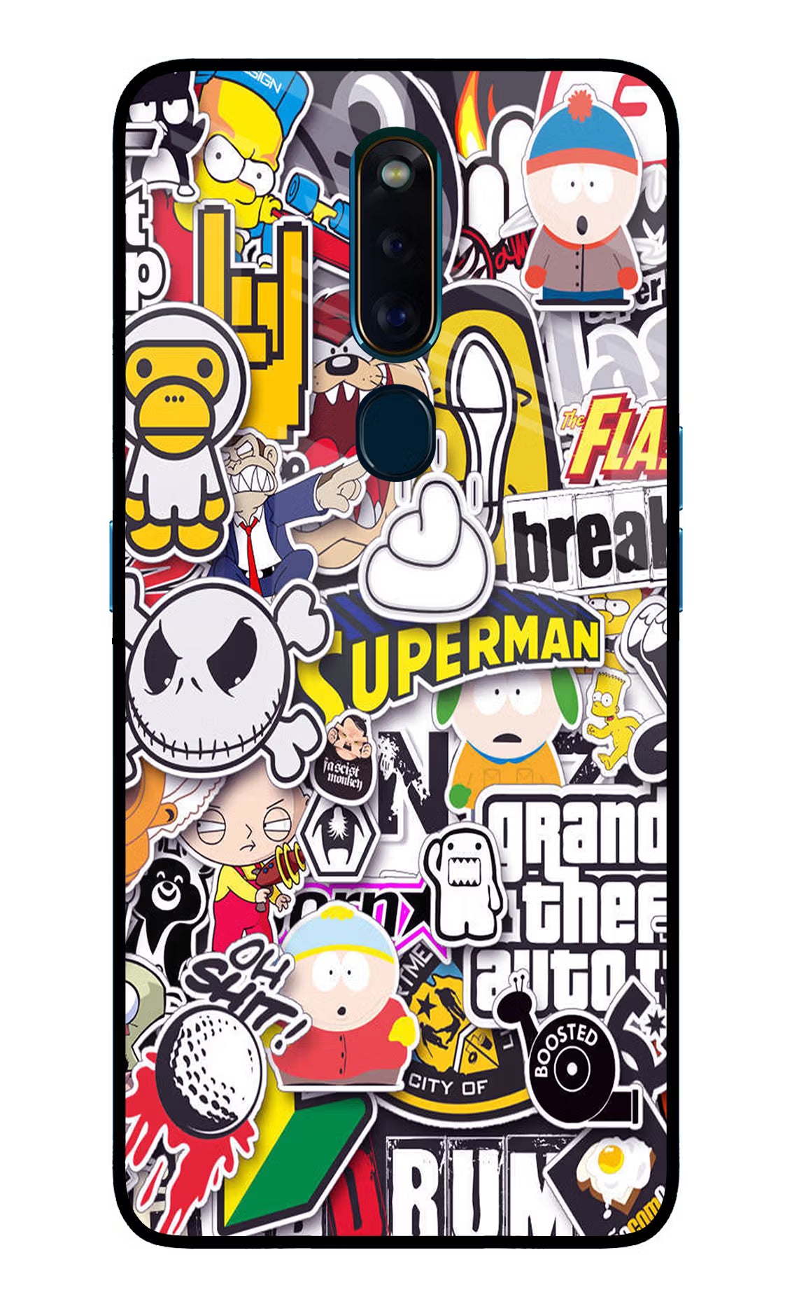 Sticker Bomb Oppo F11 Pro Glass Case Back Cover by Casekaro