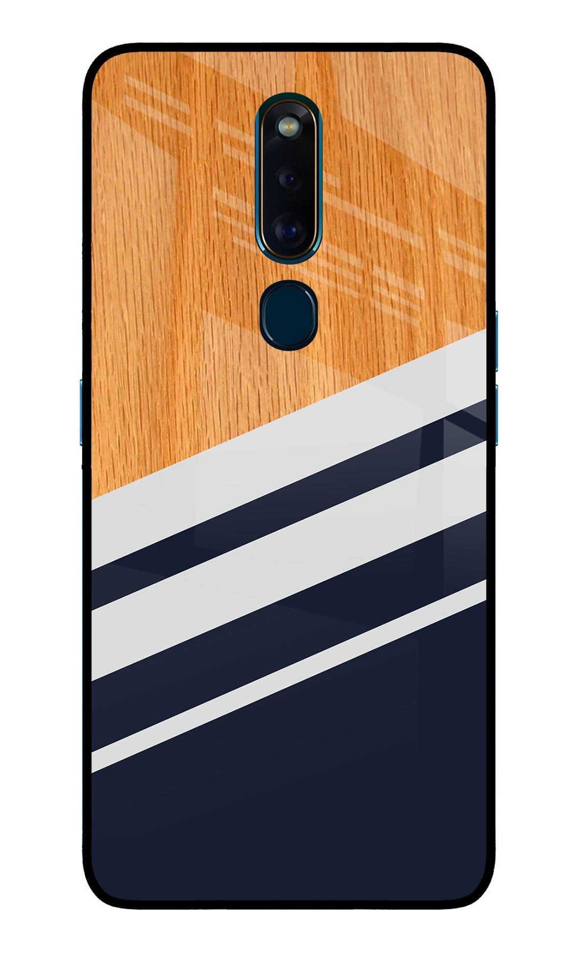 Blue and white wooden Oppo F11 Pro Glass Case