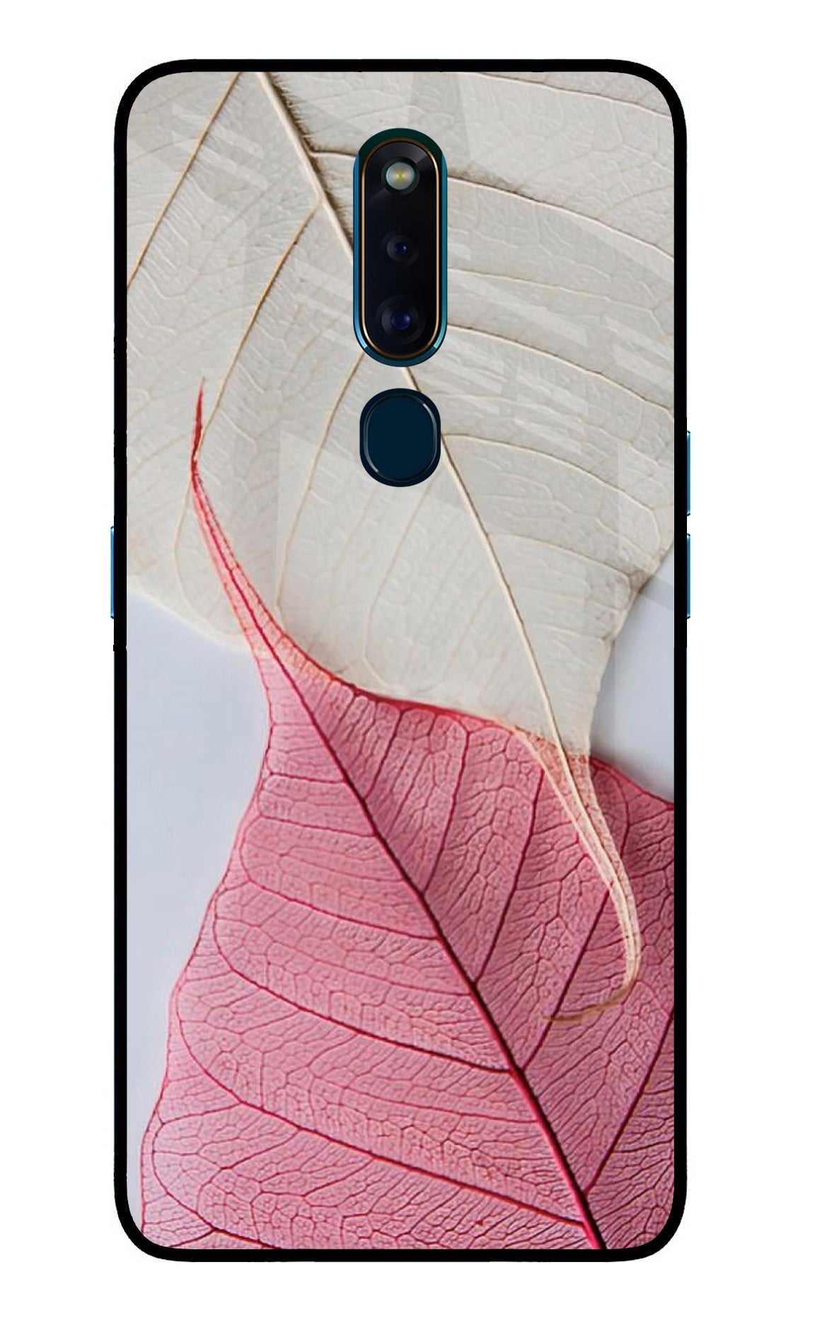 White Pink Leaf Oppo F11 Pro Glass Case