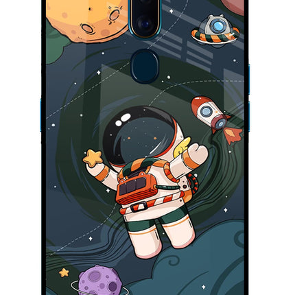 Cartoon Astronaut Oppo F11 Pro Glass Case Back Cover by Casekaro