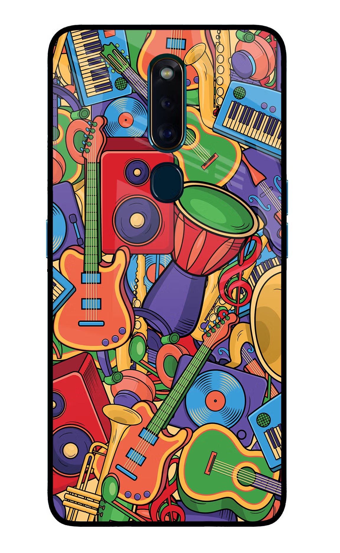 Music Instrument Doodle Oppo F11 Pro Glass Case Back Cover by Casekaro