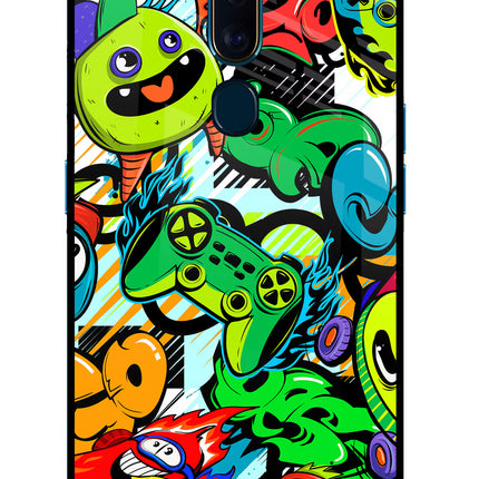 Game Doodle Oppo F11 Pro Glass Case Back Cover by Casekaro