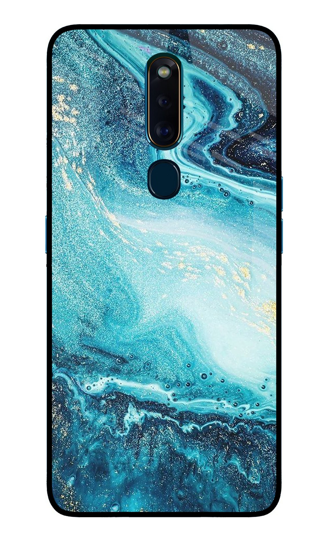 Blue Glitter Marble Oppo F11 Pro Glass Case