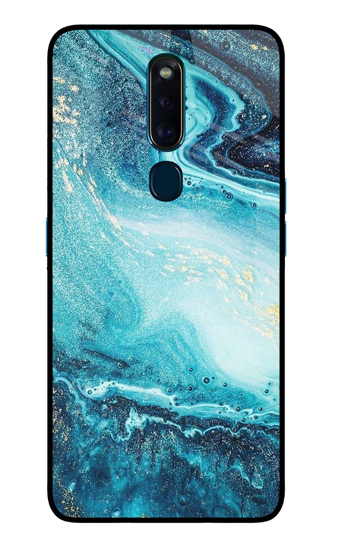 Blue Glitter Marble Oppo F11 Pro Glass Case Back Cover by Casekaro