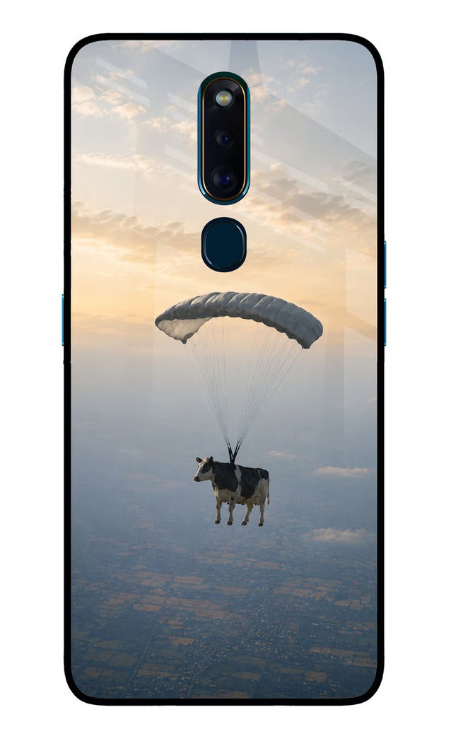Skydiving Cow Oppo F11 Pro Glass Case