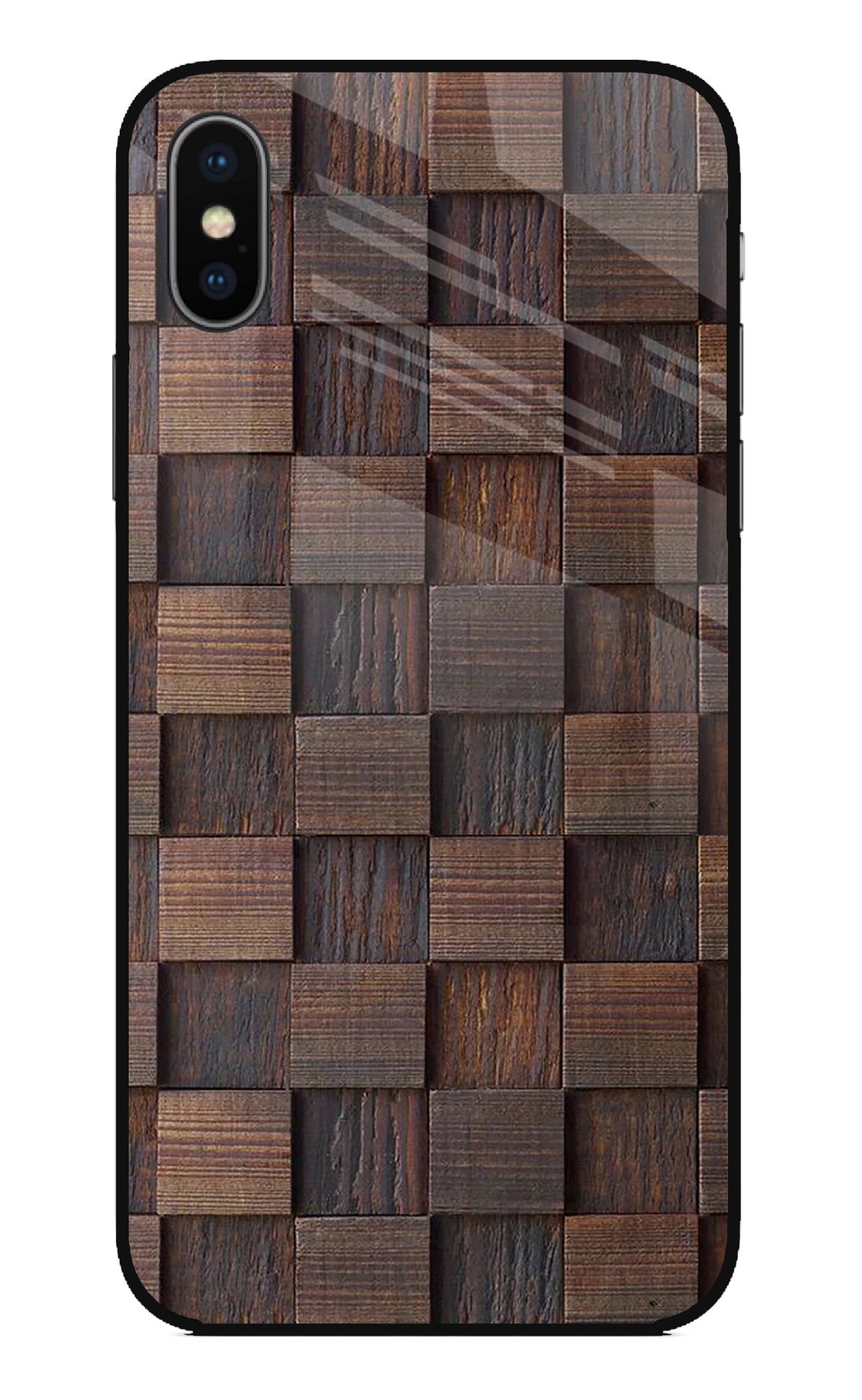 Wooden Cube Design iPhone XS Glass Case