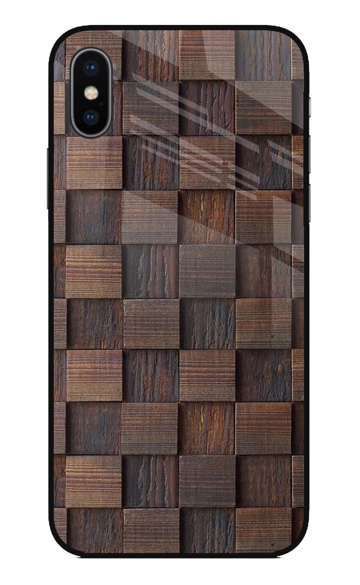 Wooden Cube Design iPhone XS Glass Case Back Cover by Casekaro