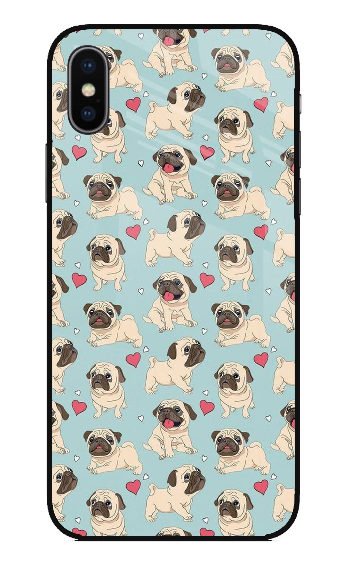Pug Dog iPhone XS Glass Case Back Cover by Casekaro