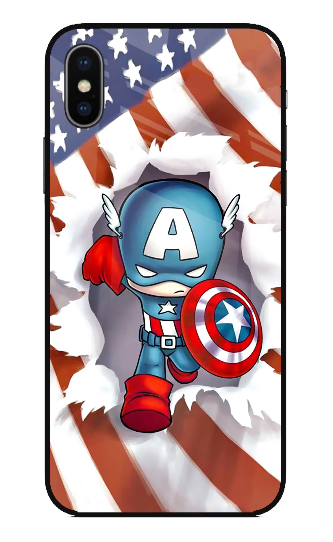 Captain America iPhone XS Glass Case Back Cover by Casekaro